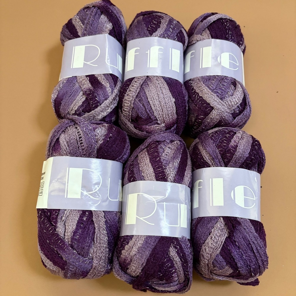 Ruffle Yarn Purple Ombre Metallic Silver Sparkle Mesh Ribbon 6 Skeins 100g Each